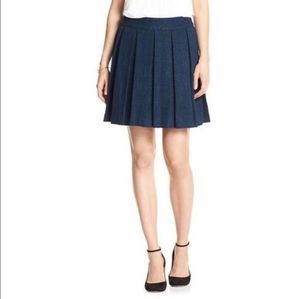 Banana Republic Skirt Boucle Full Pleated Back Zip Navy Blue Metallic Sz 6